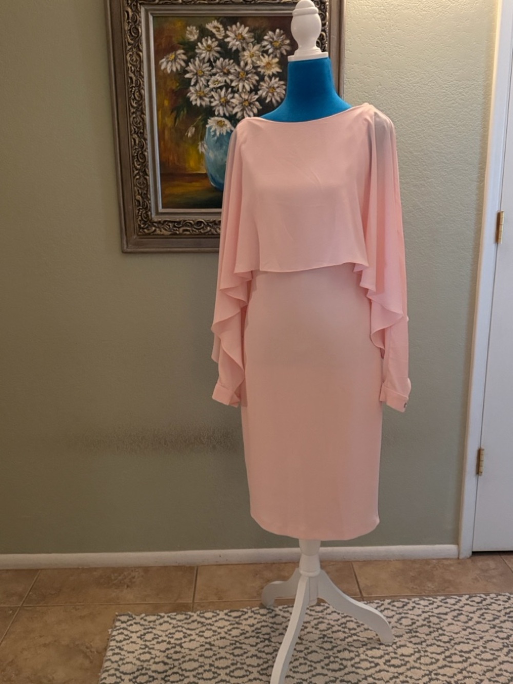 NWT Joseph Ribkoff Pale Peachy Pink Draped Long-Sleeve Sheath Dress
